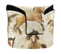 Golf Putter Cover Mallet Magnetic Snap Golf Putter Headcover for Mallet Square PU Leather Funny Horse Wasteland Style
