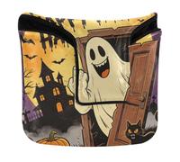 Golf Putter Cover Mallet This Is My Happy Face ghosts Halloween | Magnetic Closure Putters Headcovers for Mallet Square Waterproof PU Leather