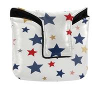 Golf Putter Cover Mallet with Magnetic Closure Golf Putter Headcovers for Mallets and Square PU Leather Waterproof Blue Red White Stars Patriotic Pride USA 4th of July