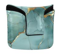 Golf Putter Cover Mallet with Magnetic Closure Putters Headcover for Mallets and Square Waterproof PU Leather Marble Grey Turquoise Modern