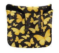 Golf Putter Covers Magnetic Closure Putter Headcovers for Mallet Square PU Leather Waterproof Golden Butterfly Glitters Flying Insect Animal