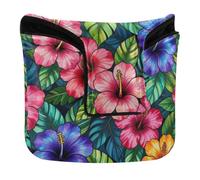 Golf Putter Covers Magnetic Putter Headcovers for Mallets and Square PU Leather Tropical Hibiscus Stained Glass Floral Vibrant