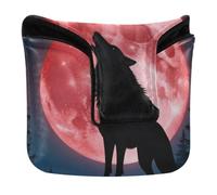 Golf Putter Covers Magnetic Snap | Putter Headcover for Mallet Square Waterproof PU Leather Wolf Howling Red Blood Moon Galaxy Star Night Lunar Eclipse