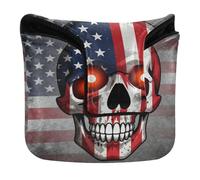 Golf Putter Covers Mallet Magnetic Closure Golf Putter Headcover for Mallets and Square Waterproof PU Leather Patriotic USA Flag Skull Glowing Eyes One Nation