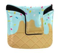 Golf Putter Covers Mallet Magnetic Putter Headcovers for Mallet Square Waterproof PU Leather Ice Cream Cone Colorful Sprinkles Drip Waffle