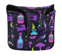 Golf Putter Covers Mallet Magnetic Snap Golf Putter Headcovers for Men and Women PU Leather Neon Color Cute Witchy Icons Like Mushrooms and Fire Flames