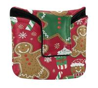 Golf Putter Covers Mallet Magnetic Snap Golf Putters Headcovers for Most Brand PU Leather Gingerbread Men Christmas Green Red