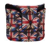 Golf Putter Covers Mallet with Magnetic Closure Golf Accessories for Men and Women PU Leather Butterfly Beautiful with UK Flag Women Girl Kids Union Jack
