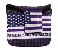 Golf Putter Covers Mallet with Magnetic Closure Golf Gifts for Mallets and Square Waterproof PU Leather Purple Ribbon Alzheimer's Awareness Disease USA Flag