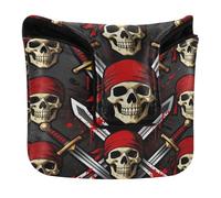 Golf Putter Covers with Magnetic Closure Putter Headcovers for Mallet Square PU Leather Waterproof Pirate Skull and Bones Flag Jolly Roger Graphic