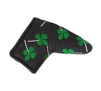 Golf Putter Head Cover Thick Plush L Shaped Blade Putter Headcover with Hook Loop Closure for Golf Enthusiasts PU Fabric Embroidery Four Leaf Clover Design 17x12cm (Black)