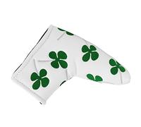 Golf Putter Head Cover Thick Plush L Shaped Blade Putter Headcover with Hook Loop Closure for Golf Enthusiasts PU Fabric Embroidery Four Leaf Clover Design 17x12cm (White)