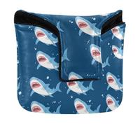 Golf Putter Mallet Head Cover Magnetic Closure Putters Headcover for Most Brand PU Leather Cartoon Sharks with Open Mouths