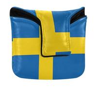 Golf Putter Mallet Head Cover Magnetic Golf Gifts for Most Brand PU Leather Waterproof Sweden National Flag