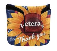 Golf Putter Mallet Head Cover Magnetic Snap Putters Headcover for Men and Women Waterproof PU Leather Thank You Veterans Sunflower Us America Flag Patriotic Women