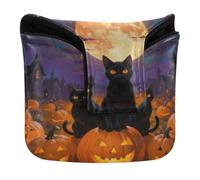 Golf Putter Mallet Head Cover Magnetic Snap Putters Headcovers for Mallet Square Waterproof PU Leather Black Cat Halloween Cat Lovers Starry Night Cat
