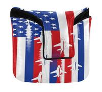 Golf Putter Mallet Head Cover with Magnetic Closure Golf Putters Headcovers for Mallets and Square PU Leather Waterproof Patriotic Red White Blue USA Flag Fighter Jets 4th of July