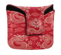 Golf Putter Mallet Head Cover with Magnetic Closure Putter Headcovers for Most Brand Waterproof PU Leather Asian Japanese Chinese Lucky Rich Red Yellow Dragon God