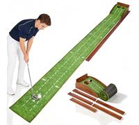 Golf Putting Mat Indoor with Auto Ball Return, 10ft Crystal Velvet Turf Putting Green, Solid Wood Base Putting Practice Mat for Home, Golf Training Aid Accessories for Men Women Gift Garden