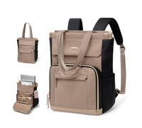 GOLF QUALITY Convertible Backpack Women Carry on Tote Laptop Backpack Bookbag for College Work Nurse Travel, Champagne Brown Black, 16 Inch, Casual