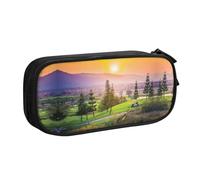 Golf Resort Park Large Capacity Double Layer Pencil Case,Customizable Full Print Polyester Fabric Organizer-School, Office, Travel Makeup Pouch