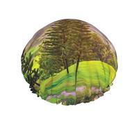 Golf Resort Park Print Shower Cap, Lined Shower Cap For Women Reusable, Double Layer Waterproof Bath Cap