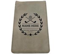 Golf Scorecard Holder (10 Fun Options) Add Golfers Name & Year! | Grey or Brown Leather | Perfect Golf Gift | Fathers Day, Birthday Present (THE GOLF WHISPERER, Grey)