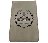 Golf Scorecard Holder (10 Fun Options) Add Golfers Name & Year! | Grey or Brown Leather | Perfect Golf Gift | Fathers Day, Birthday Present (THE GOLF FATHER, Grey)