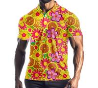Golf Shirts for Men Dry Fit Classic Sunglass Rubber Duck Short Sleeve Casual Outfit Polo Shirt, 70s Flower, XXL