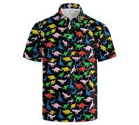 Golf Shirts for Men Dry Fit Classic Sunglass Rubber Duck Short Sleeve Casual Outfit Polo Shirt, Dinosaur, Large