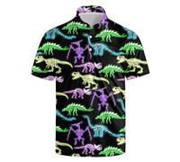 Golf Shirts for Men Dry Fit Classic Sunglass Rubber Duck Short Sleeve Casual Outfit Polo Shirt, Neon Dinosaur, L