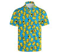 Golf Shirts for Men Dry Fit Classic Sunglass Rubber Duck Short Sleeve Casual Outfit Polo Shirt, Retro 80s 90s Memphis Graphics Rubber Duck Blue, S