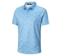 Golf Shirts for Men Dry Fit Performance Print Short Sleeve Moisture Wicking Golf Polo Shirts, Blue Golf Flag, Medium