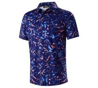 Golf Shirts for Men Dry Fit Performance Print Short Sleeve Moisture Wicking Golf Polo Shirts, Navy Fantasy, Large