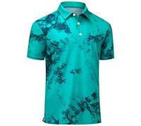 Golf Shirts for Men Short Sleeve Recycled Polyester Moisture Wicking Dry Fit Performance Print Polo Shirt, Green, XL