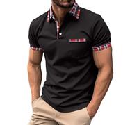 Golf Shirts Mens UK Summer Short Sleeve Button Down Lapel Casual Shirts with Pocket Muscle Fit Breathable Lightweight Comfy Daily Classic Golf Tees Stylish Sport Running T Shirt T-Shirt Tshirt Black