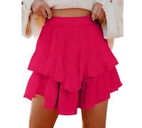 Golf Skirt Pleated Skirt Summer High Waisted Elastic Layered Miniskirt Plus Size Frilly RARA A Line Cake Short Double Layer Solid Color Lace Mini Ruffle Skorts Hot Pink 3XL