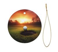 Golf Sport At Sunset Full Double-Sided Printed Diameter 7.3cm Holiday Party Decoration Halloween And Christmas Ceramic Circular Pendant