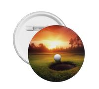 Golf sport at sunset -Print Custom Round Enamel Pin - Alloy Metal Lapel Badge For Jacket, Bag, Gift Idea.