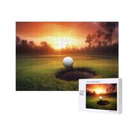 Golf sport at sunset Printed 300 Pieces Jigsaw Puzzle with Storage Box, Wooden Puzzle for Adults and Kids, Family Fun Decorative Game, 40x28 CM