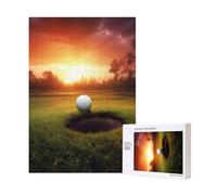 Golf sport at sunset Printed Jigsaw Puzzle with Storage Box, Wooden Puzzle for Adults and Kids, 300 Pieces Family Fun Decorative Game