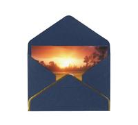 Golf sport at sunset Printed Pearl Paper Greeting Card, Blue - Folded Blank Cards with Gold Trim for Weddings, Birthdays, Christmas