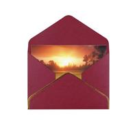 Golf sport at sunset Printed Pearl Paper Greeting Card, Dark Red - Folded Blank Cards with Gold Trim for Weddings, Birthdays, Christmas