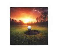 Golf sport at sunset Printed Square Jigsaw Puzzle 16x16 CM, Puzzle Challenging Game for Adults Gifts, Family Fun Decorative Wall Decor