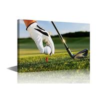Golf Sports Pictures Wall Decor Golfer Puts The Golf Ball on The Tee Paintings Green Golf Course Canvas Print for Living Room Golfing Sport Artwork 1 Piece Wall Art Framed Ready to Hang(24"Wx36"H)