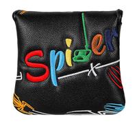 Golf Square Mallet Putter Cover Magnetic Heel-Shaft Headcovers Colorful Spider Pattern Black PU Leather