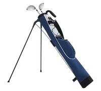 Golf Stand Bag, 3-5 Clubs, Lightweight Pencil Bag with Strap, Water-Bottle Holder, Zip Pocket, Triangular Plastic-Steel Legs, 2 Way Divider, for the Driving Range, Executive Golf, Blue +White