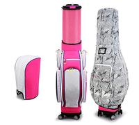 Golf Sunday Club Bag Golf Stand Bag Retractable Golf Club Travel Bag With Wheels Waterproof Light Weight Golf Carry Bag for Men and Women (Color : Rose red, Size : 44x35x127cm)