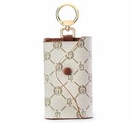 GOLF SUPAGS Women PVC Leather Car Key Chain Card Holder Wallet Pouch 6 Hook Snap Closure Keys Money Organizer Case (Brown×White, Style-2)