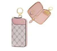 GOLF SUPAGS Women PVC Leather Car Key Chain Card Holder Wallet Pouch Card Slot 6 Hook 1 Fixed Key Ring 1 Detachable Key Ring (Shaded Ice×Smoky Pink)